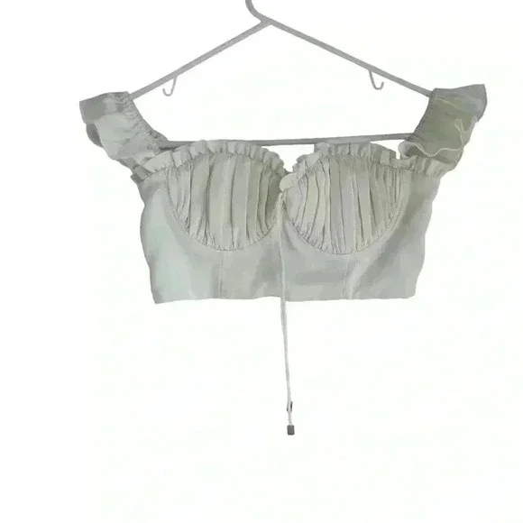 Meshki Cropped White Top Ruffle - Picture 1 of 4